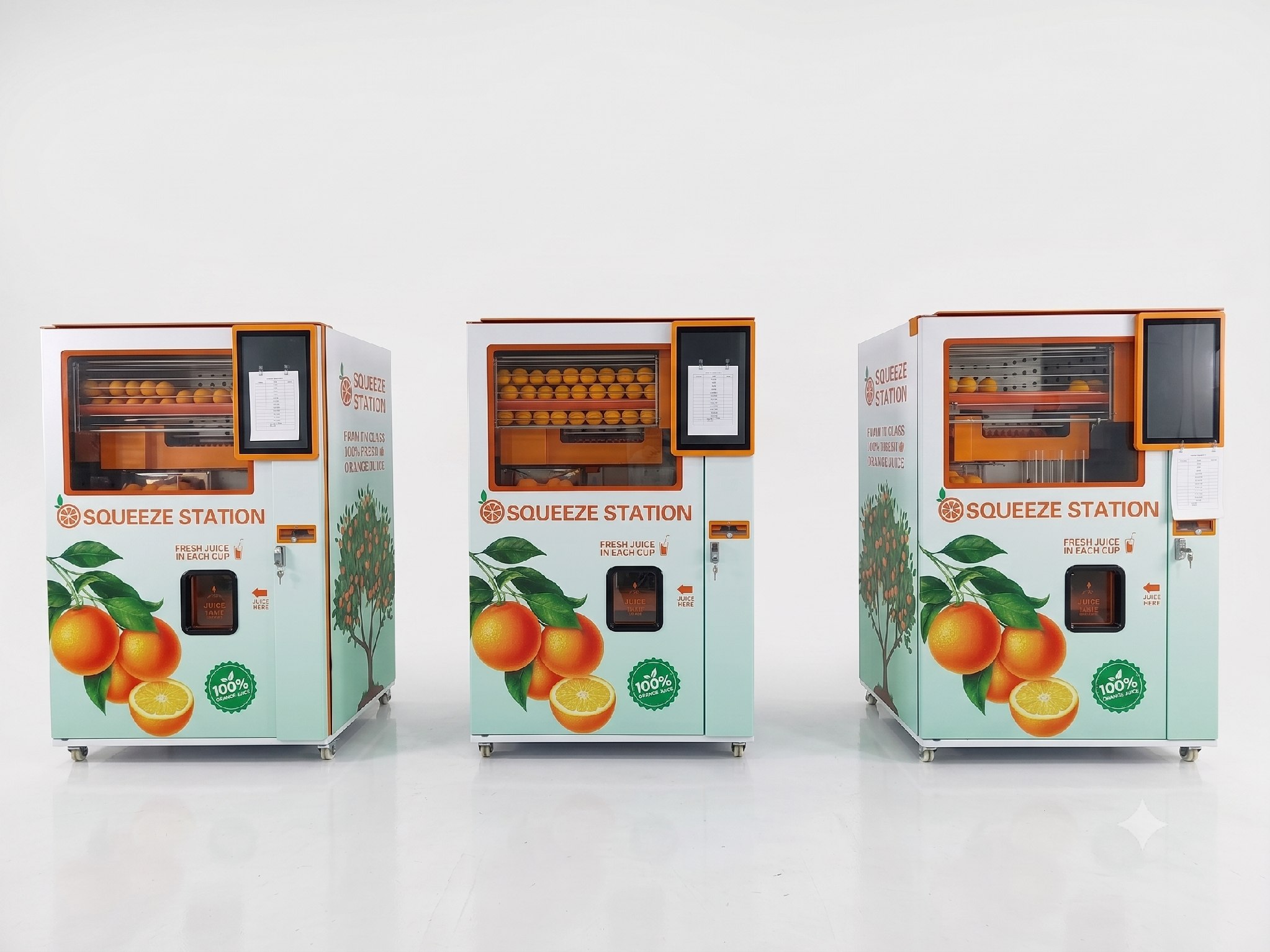 Squeeze Station machines, front view lineup
